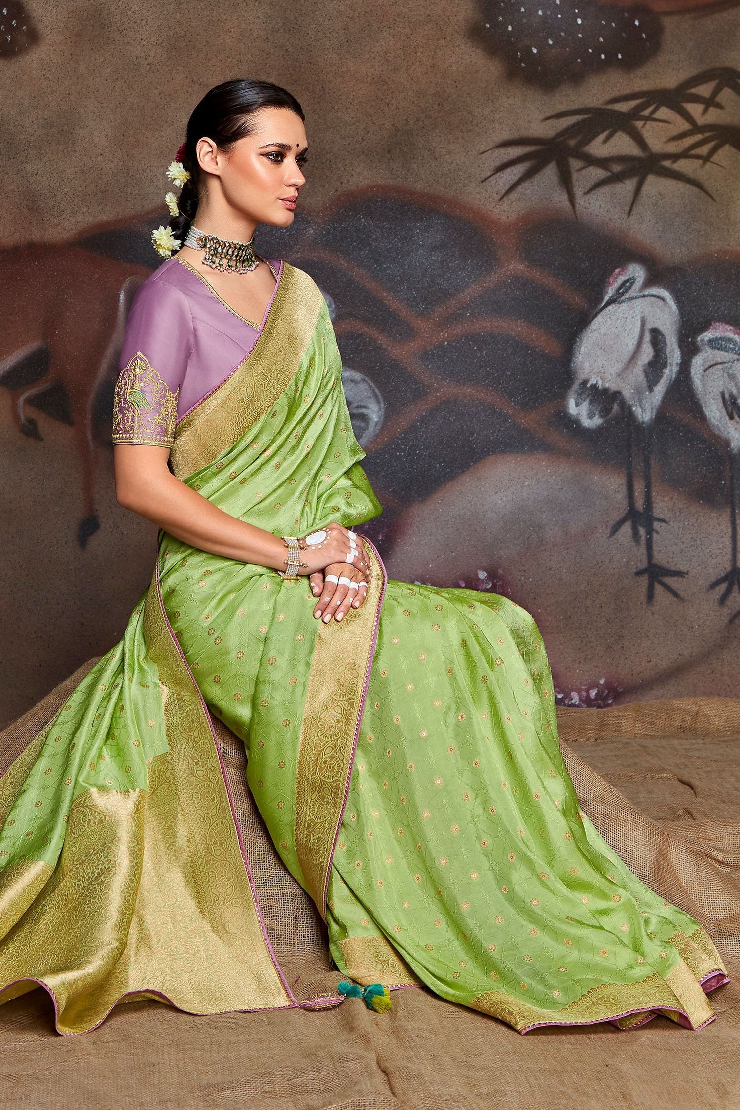 Buy MySilkLove Wild Willow Green Woven Banarasi Art Silk Saree Online