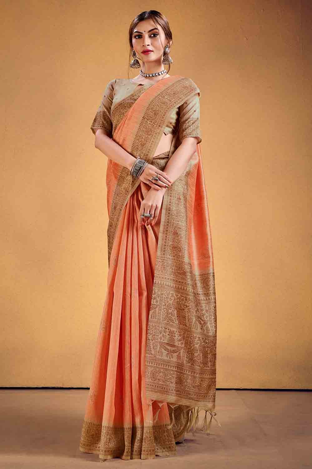 Buy MySilkLove Copper Peach Cotton Silk Saree Online