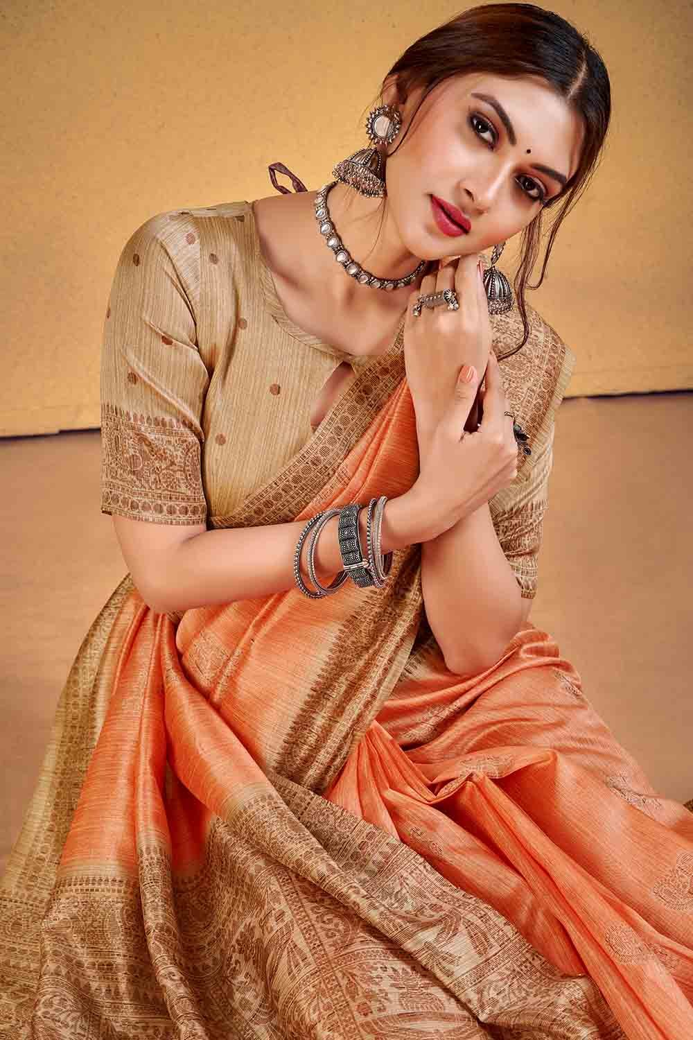 MySilkLove Copper Peach Cotton Silk Saree