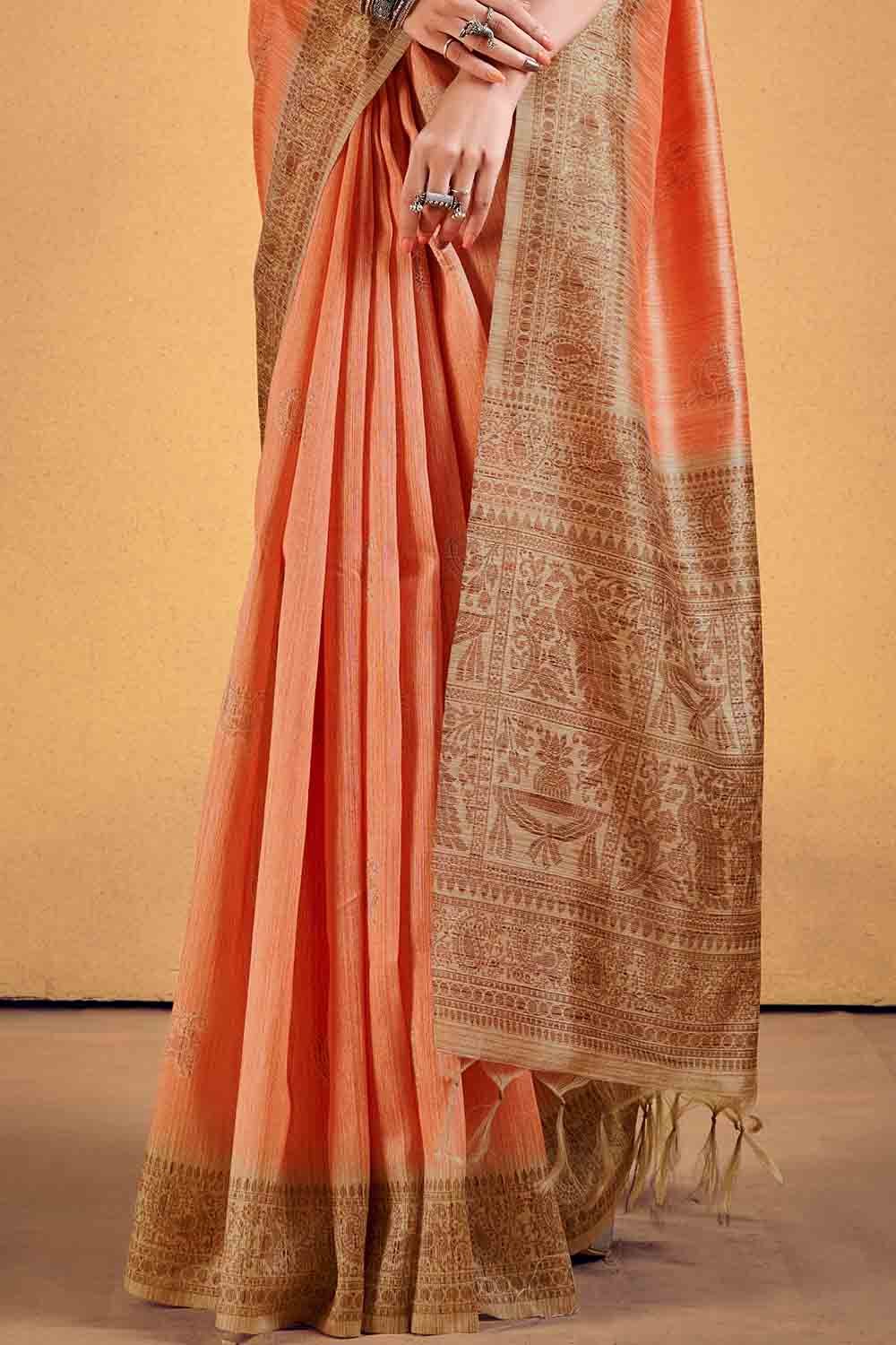 Buy MySilkLove Copper Peach Cotton Silk Saree Online