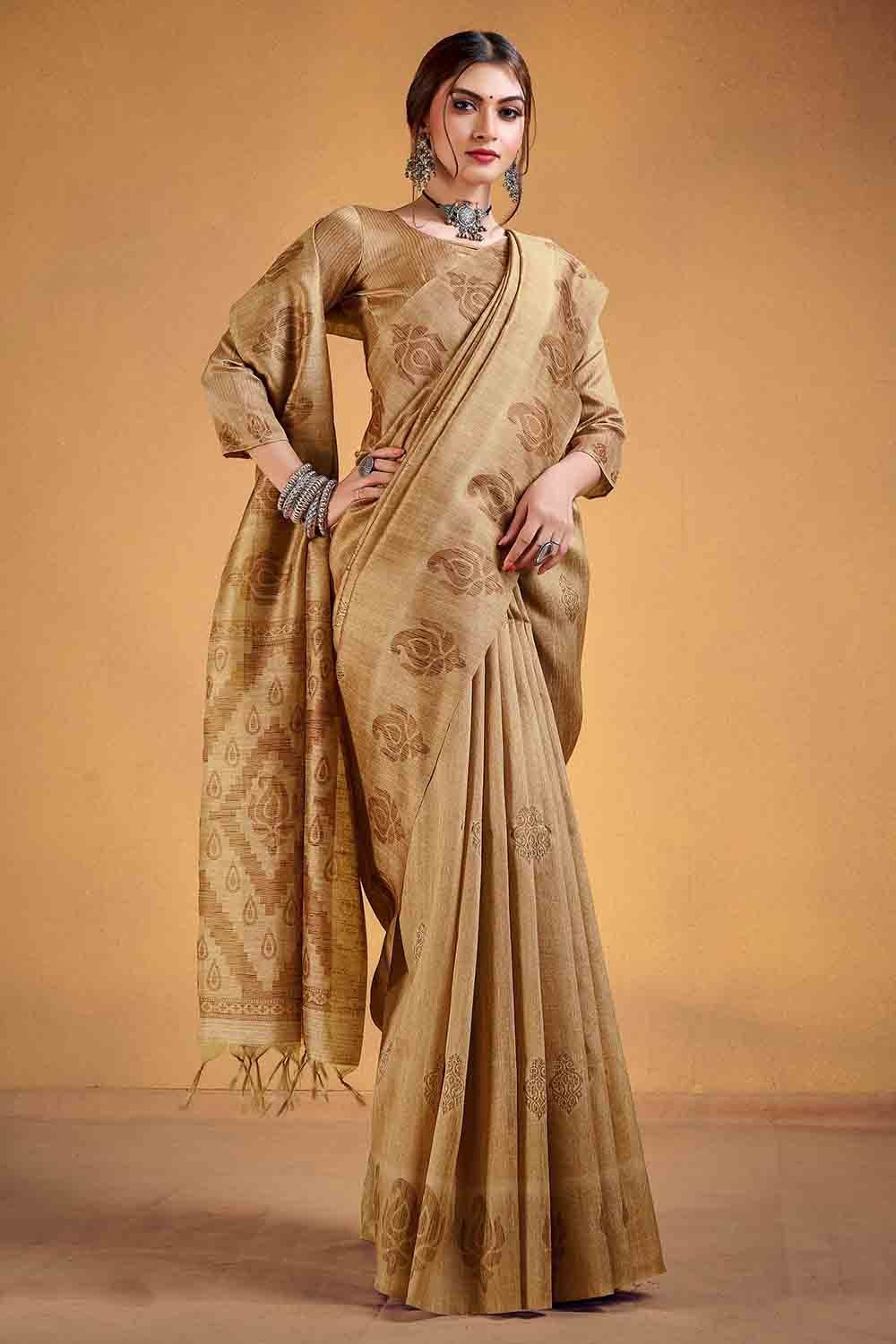 Buy MySilkLove Teak Brown Cotton Silk Saree Online