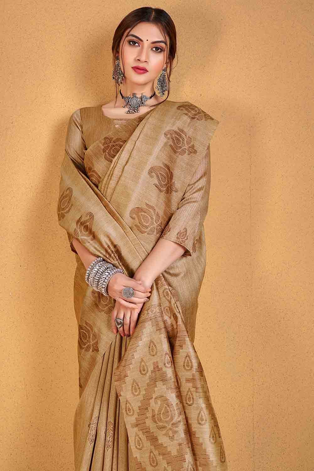 Buy MySilkLove Teak Brown Cotton Silk Saree Online