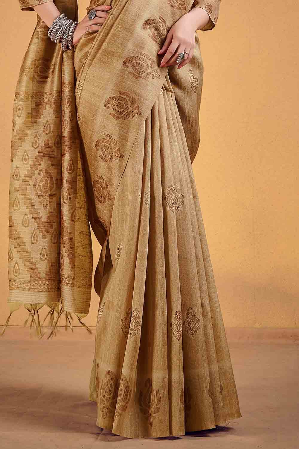 Buy MySilkLove Teak Brown Cotton Silk Saree Online