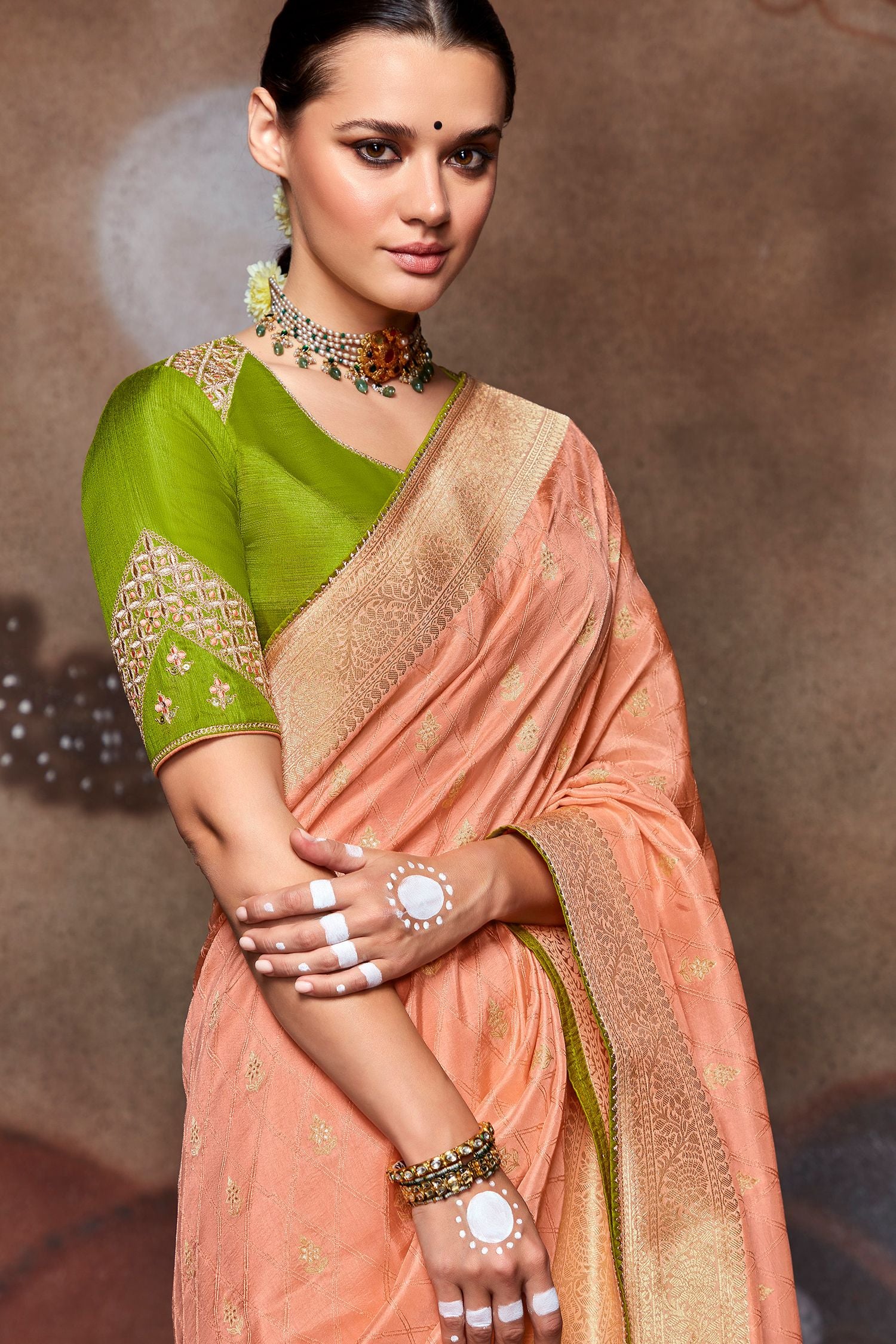 Buy MySilkLove Tacao Peach Woven Banarasi Art Silk Saree Online