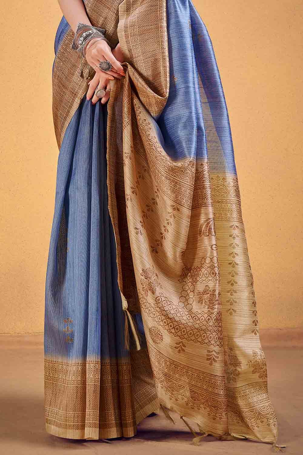 Buy MySilkLove Denim Blue Cotton Silk Saree Online