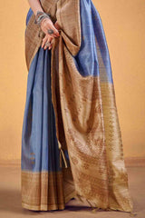 Denim Blue Cotton Silk Saree