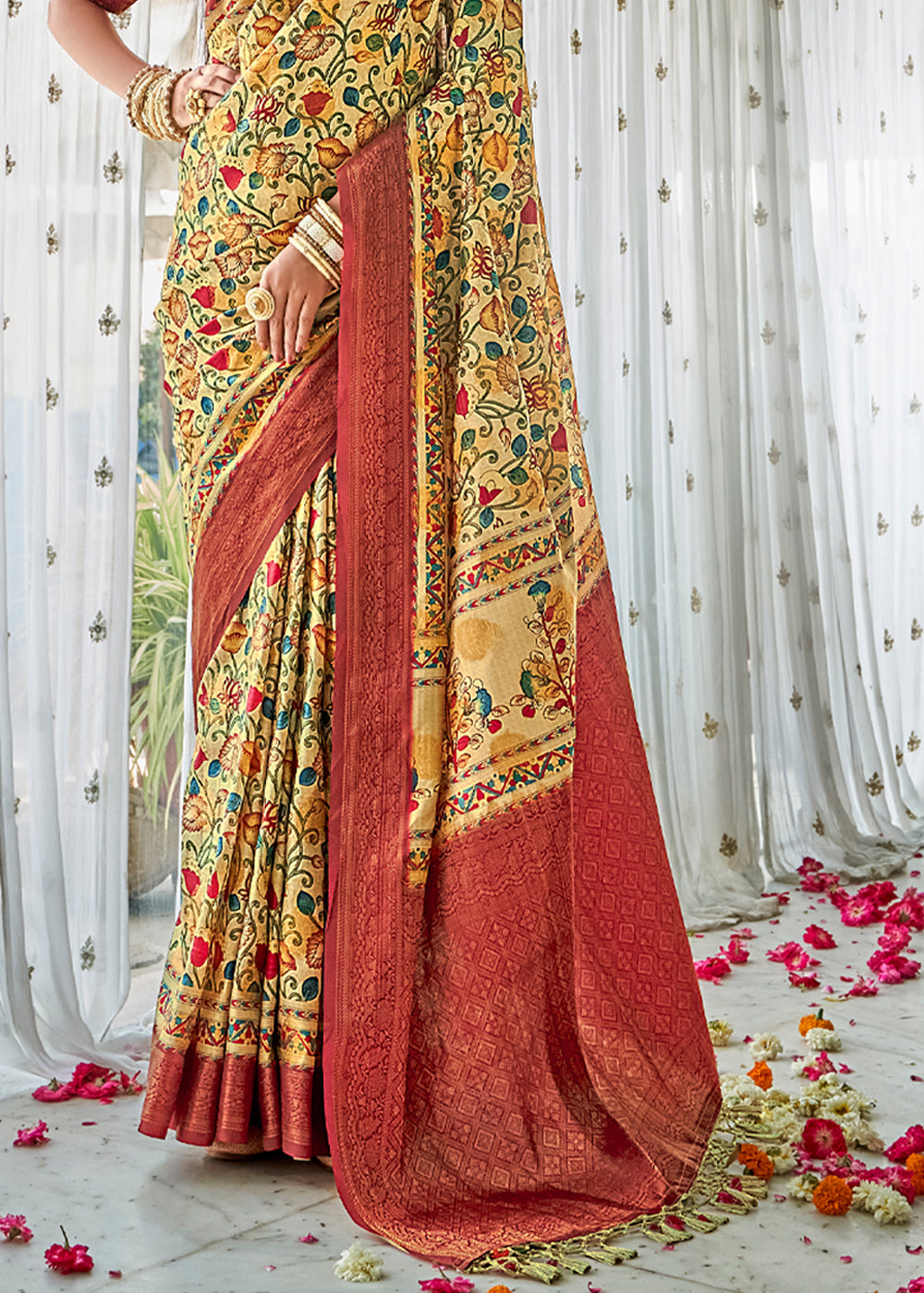 Buy MySilkLove Crail Gold Kalamkari Digital Printed Saree Online