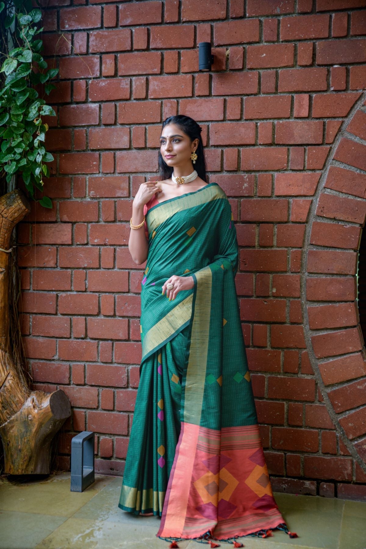 Buy MySilkLove Elm Green Banarasi Raw Silk Saree Online