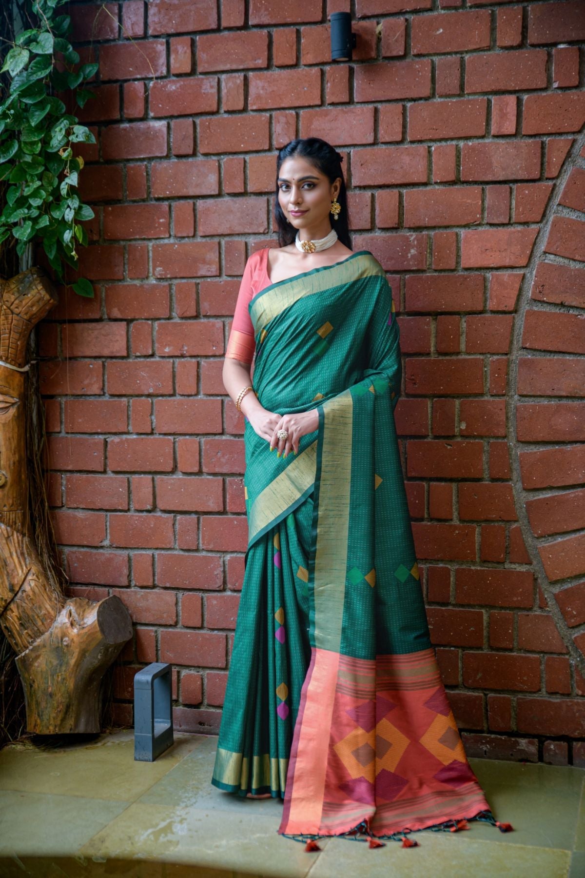 Buy MySilkLove Elm Green Banarasi Raw Silk Saree Online