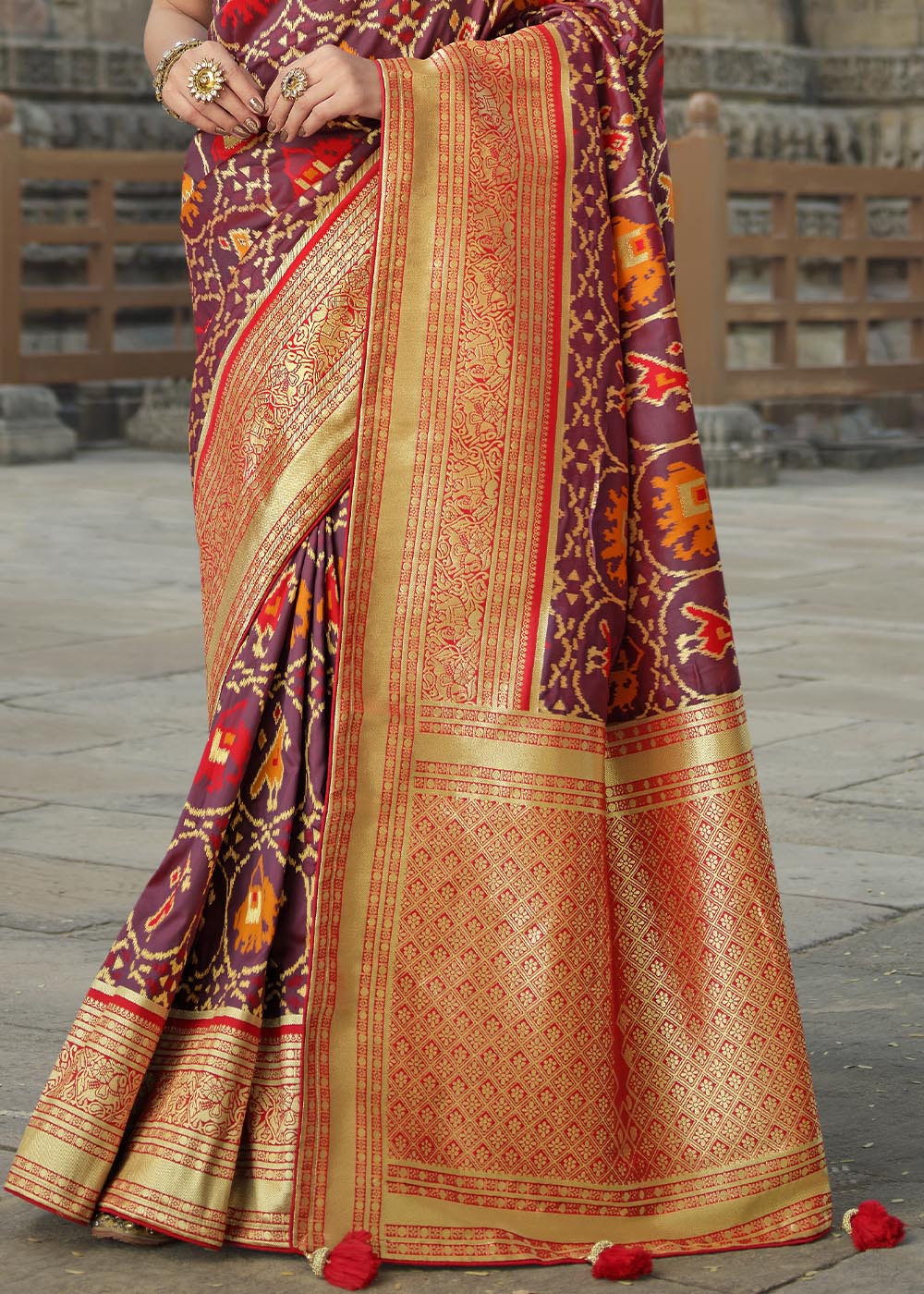 Buy MySilkLove Nutmeg Brown and Red Designer Banarasi Silk Saree with Embroidered Blouse Online