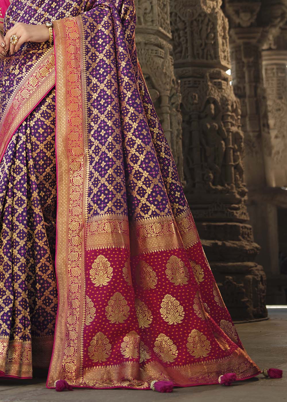 Buy MySilkLove Cannon Purple and Pink Designer Banarasi Silk Saree with Embroidered Blouse Online