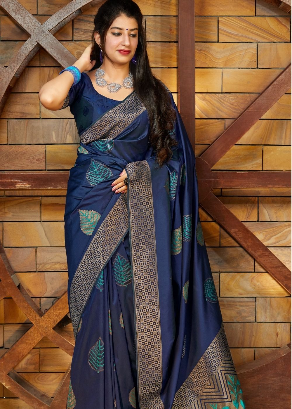 Buy MySilkLove Bright Blue Zari Woven Banarasi Saree Online