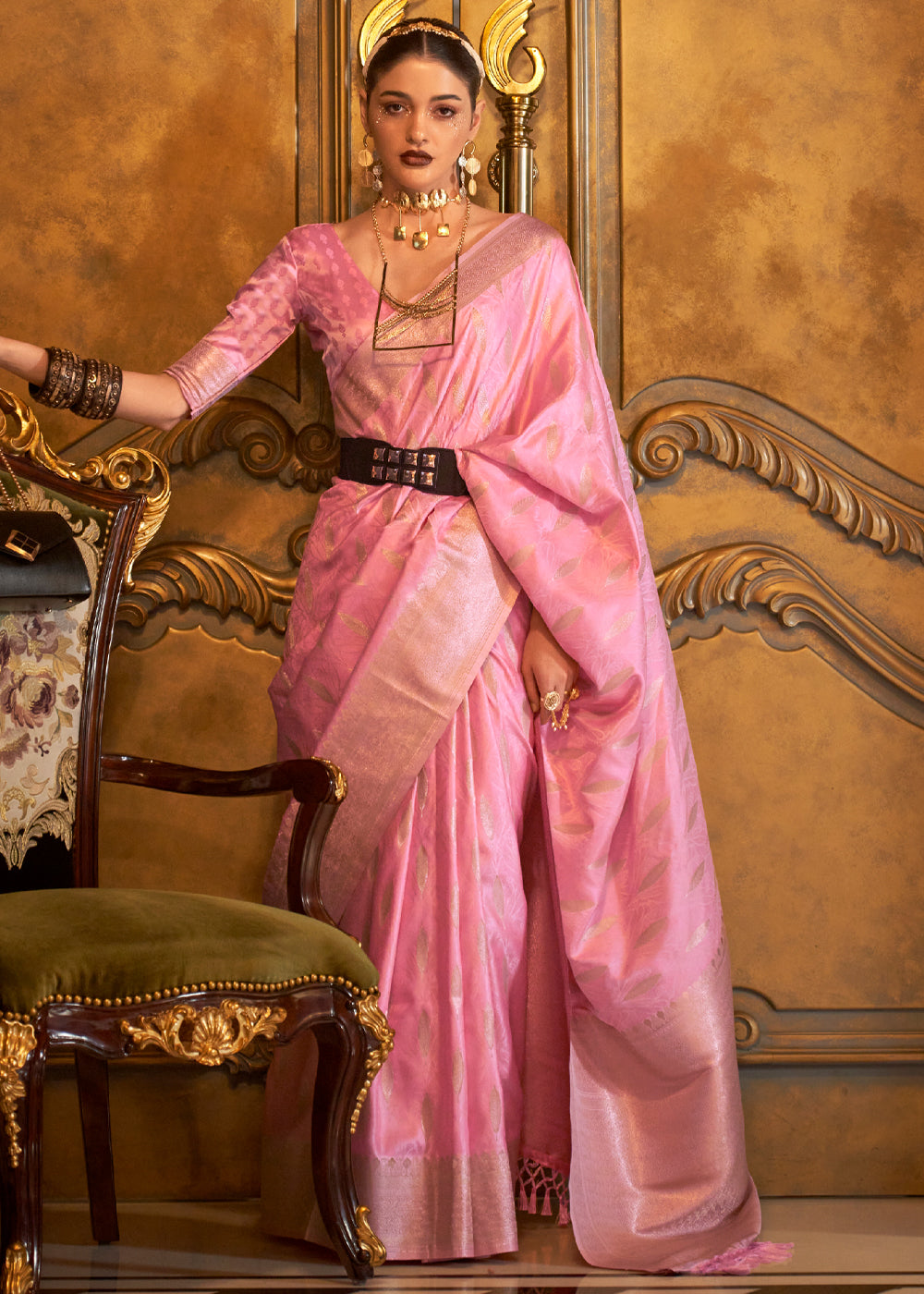 Buy MySilkLove Salmon Pink Banarasi Satin Silk Saree Online