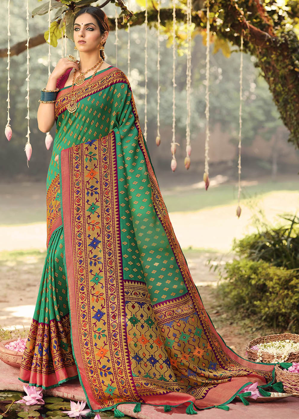 Buy MySilkLove Fruit Green Soft Brasso Silk Saree Online