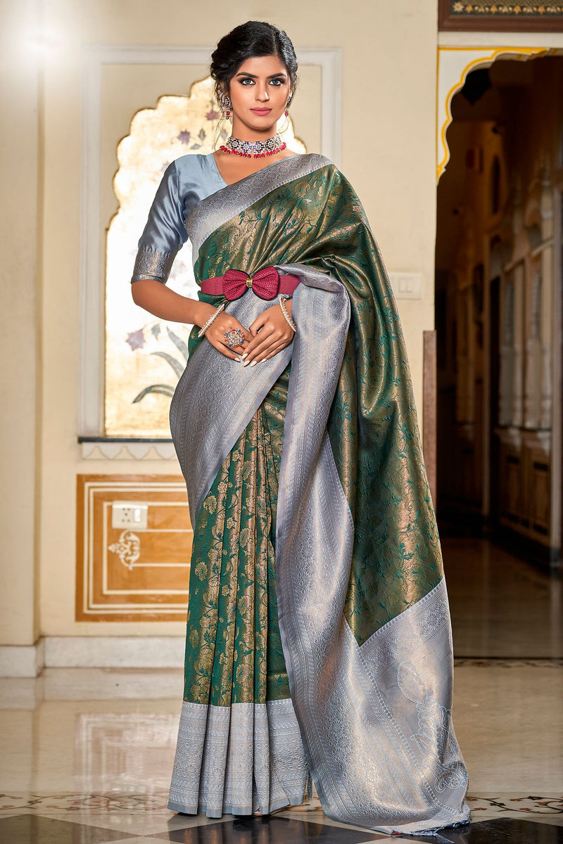 Beautiful Light Green Color Modal Silk Saree and Blouse with Silver Za –  Sulbha Fashions