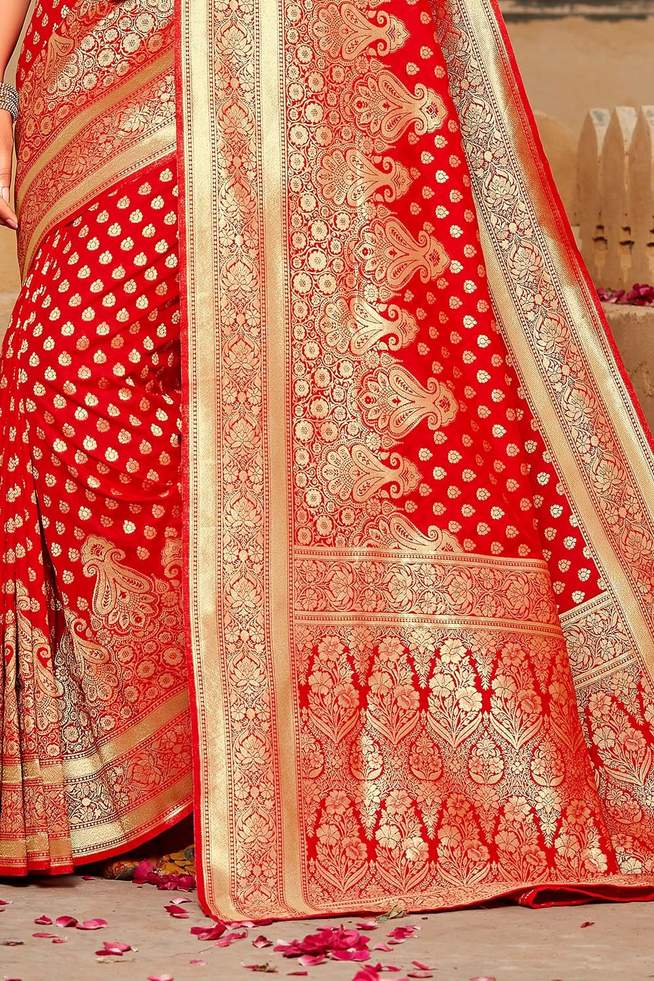 Buy MySilkLove Alizarin Red Zari Woven Banarasi Saree Online