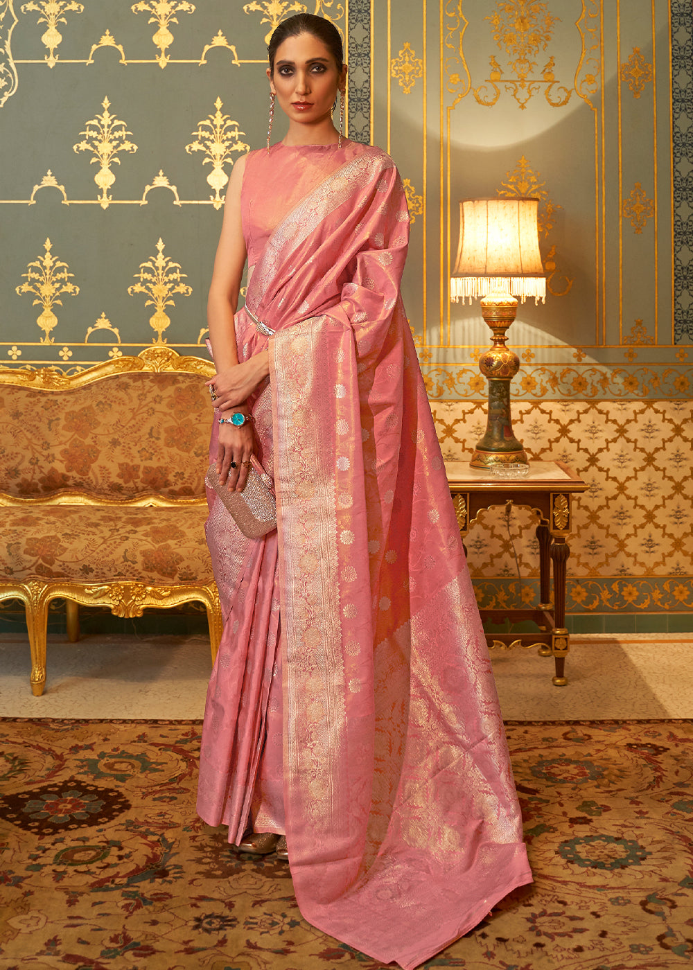 Buy MySilkLove Chestnut Pink Zari Woven Banarasi Brocade Saree Online