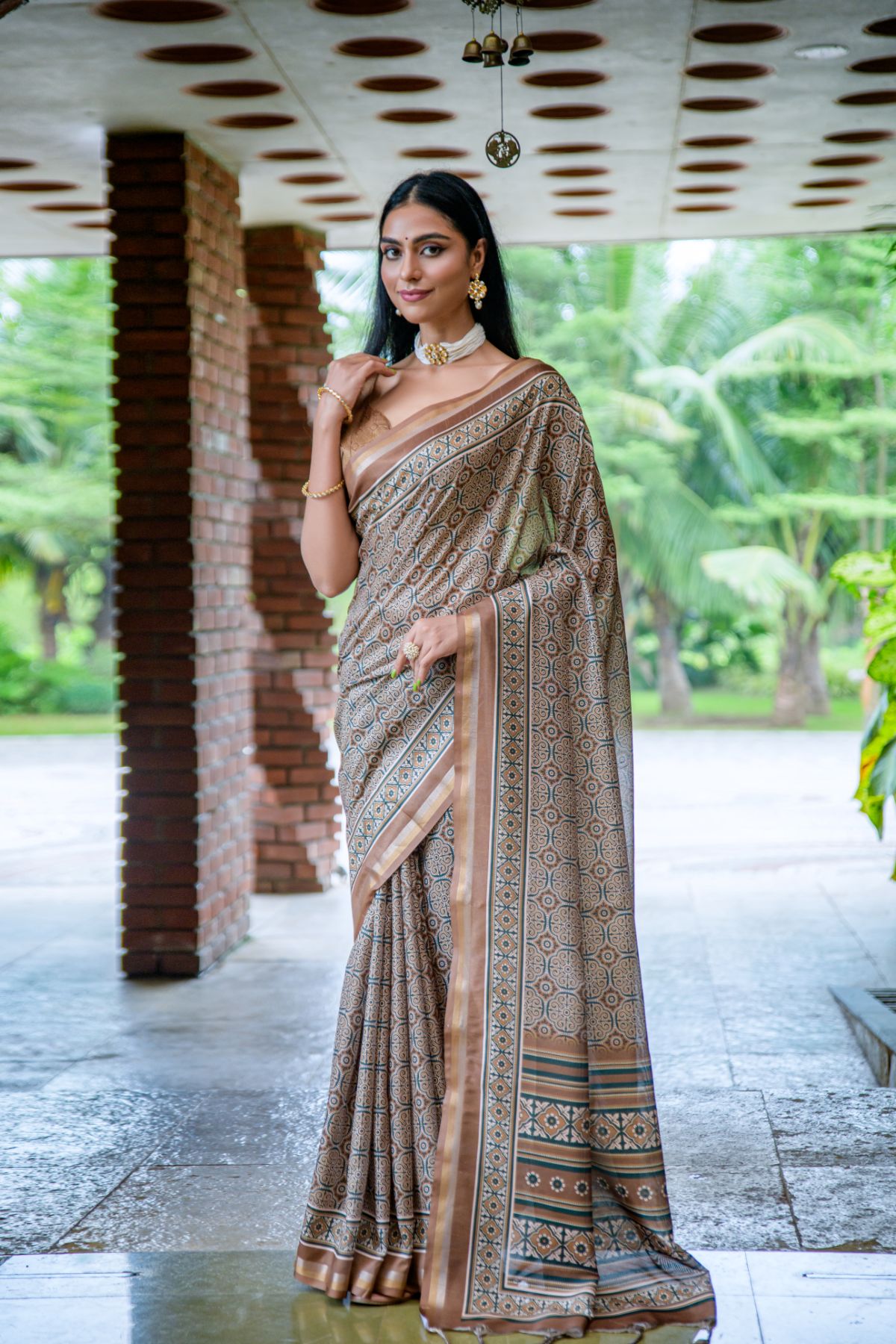 Buy MySilkLove Nobel Grey and Brown Cotton Silk Saree Online