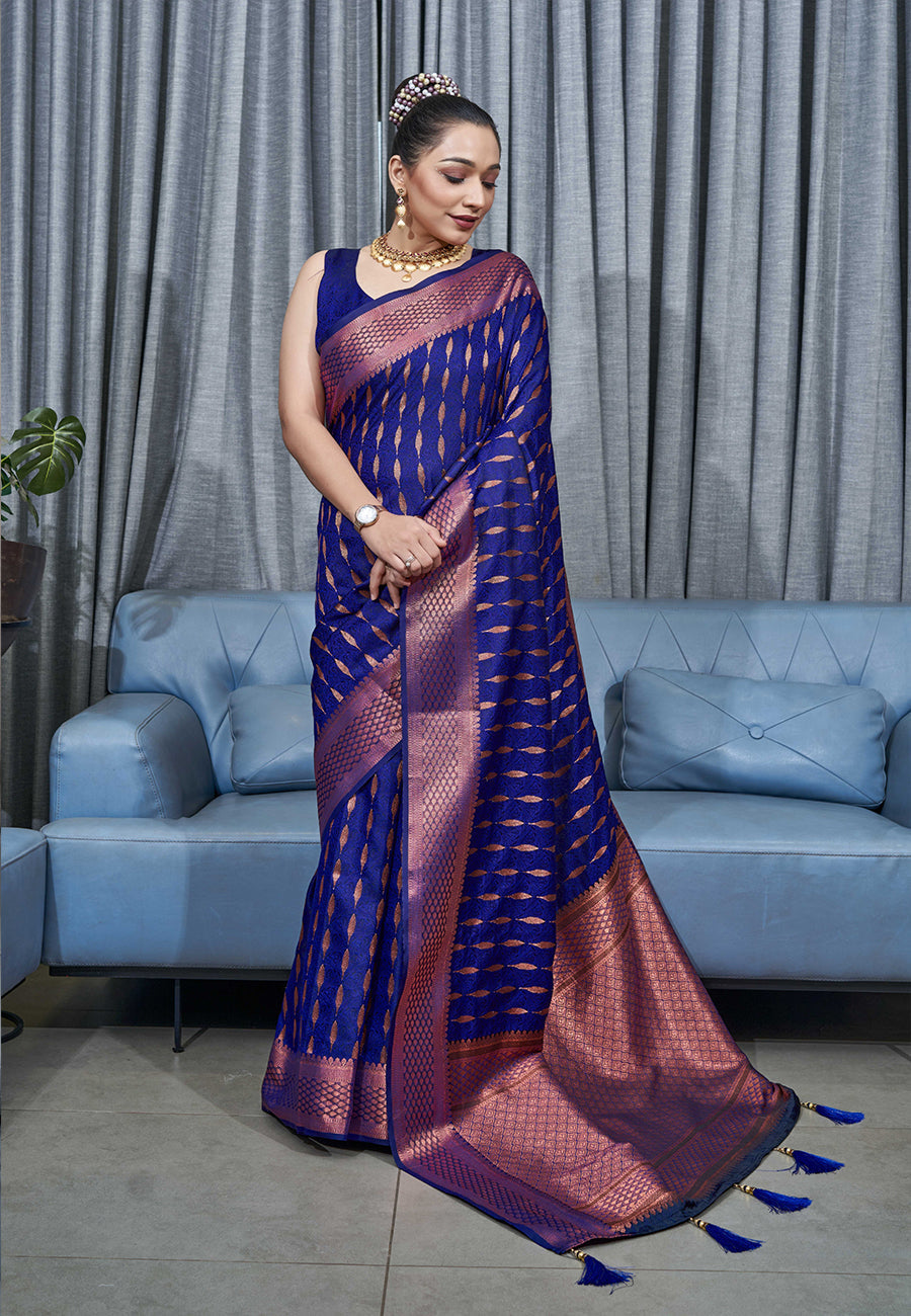 Buy MySilkLove Bay Of Many Blue Woven Banarasi Silk Saree Online