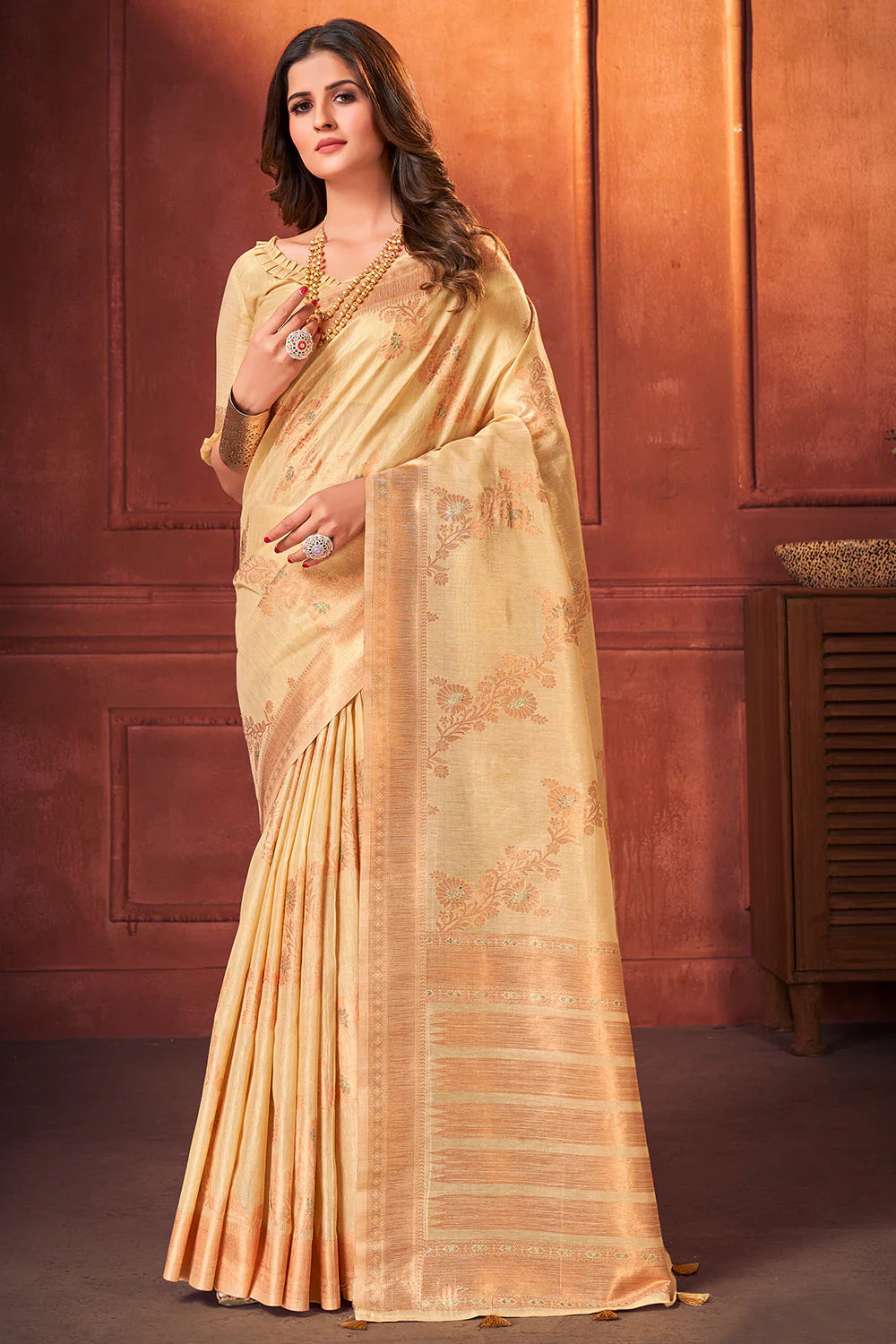 Buy MySilkLove Gold Sand Cotton Tissue Silk Saree Online