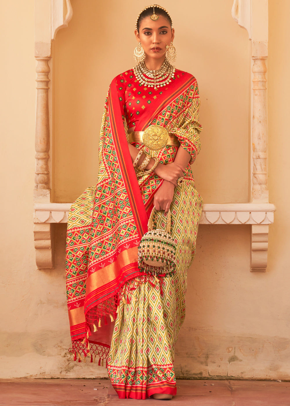 Buy MySilkLove Orleans Yellow and Red Printed Patola Tussar Saree Online