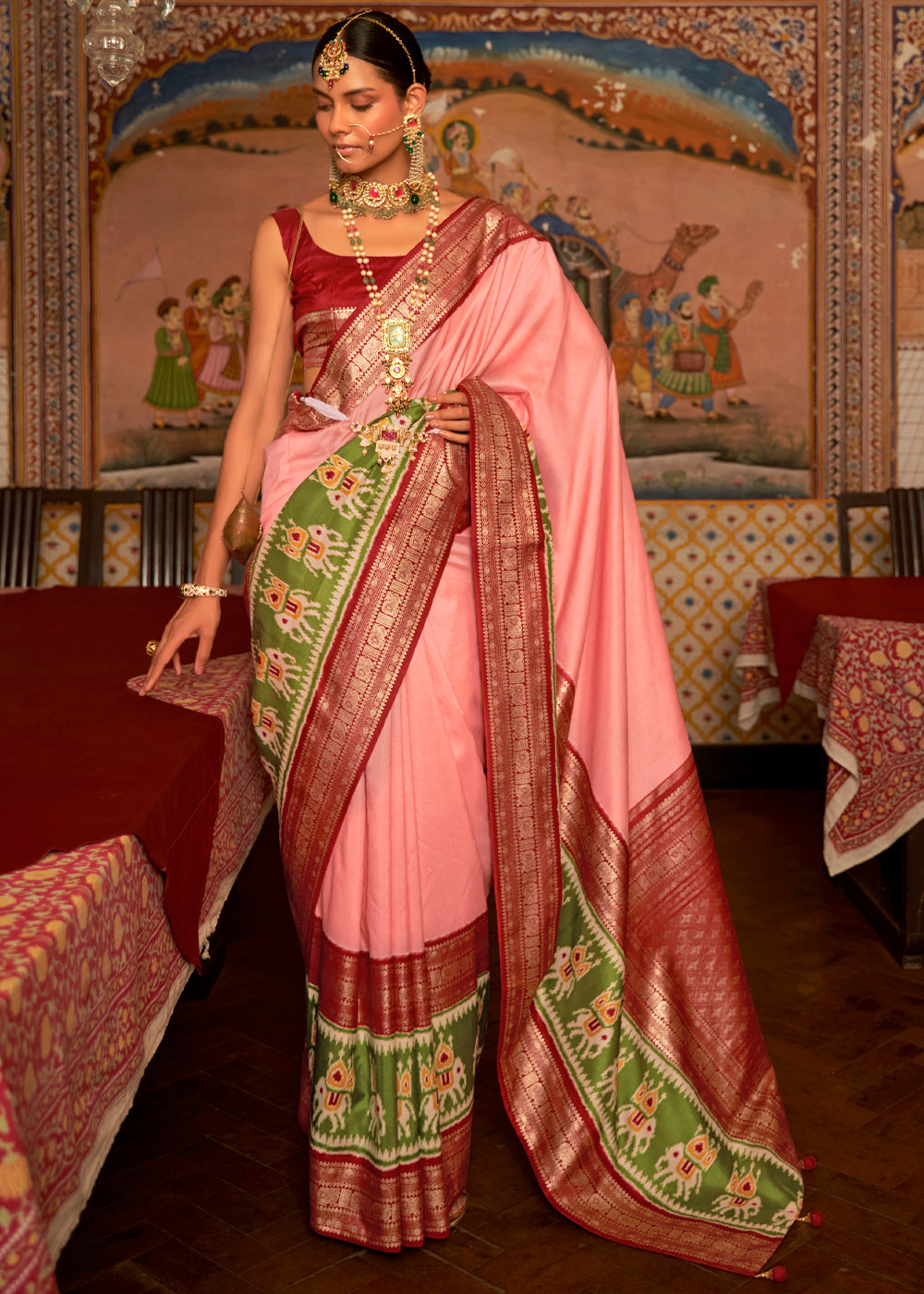 Buy MySilkLove Sweet Pink and Brown Banarasi Patola Saree Online