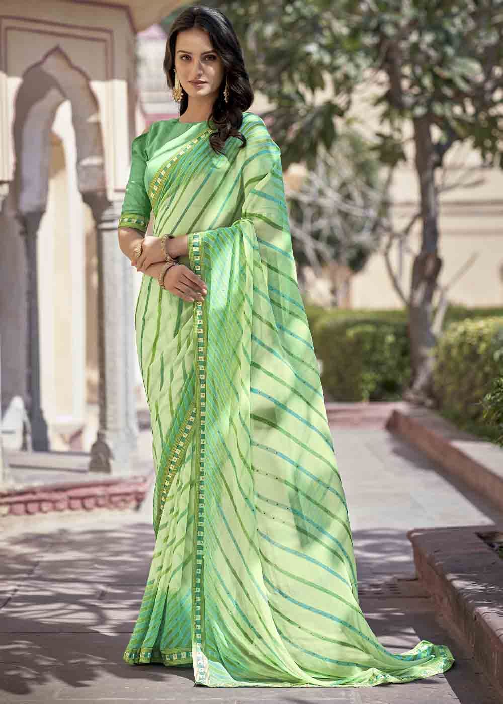 Buy MySilkLove Moss Green Printed Georgette Saree Online