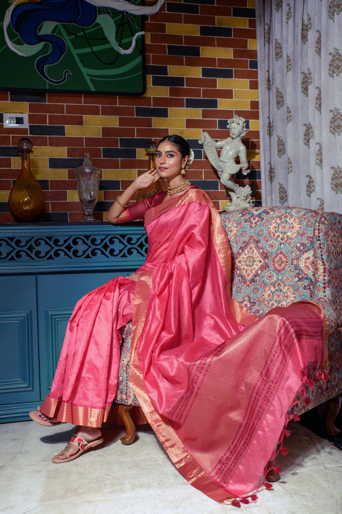 Buy MySilkLove Tickle Pink Banarasi Raw Silk Saree Online