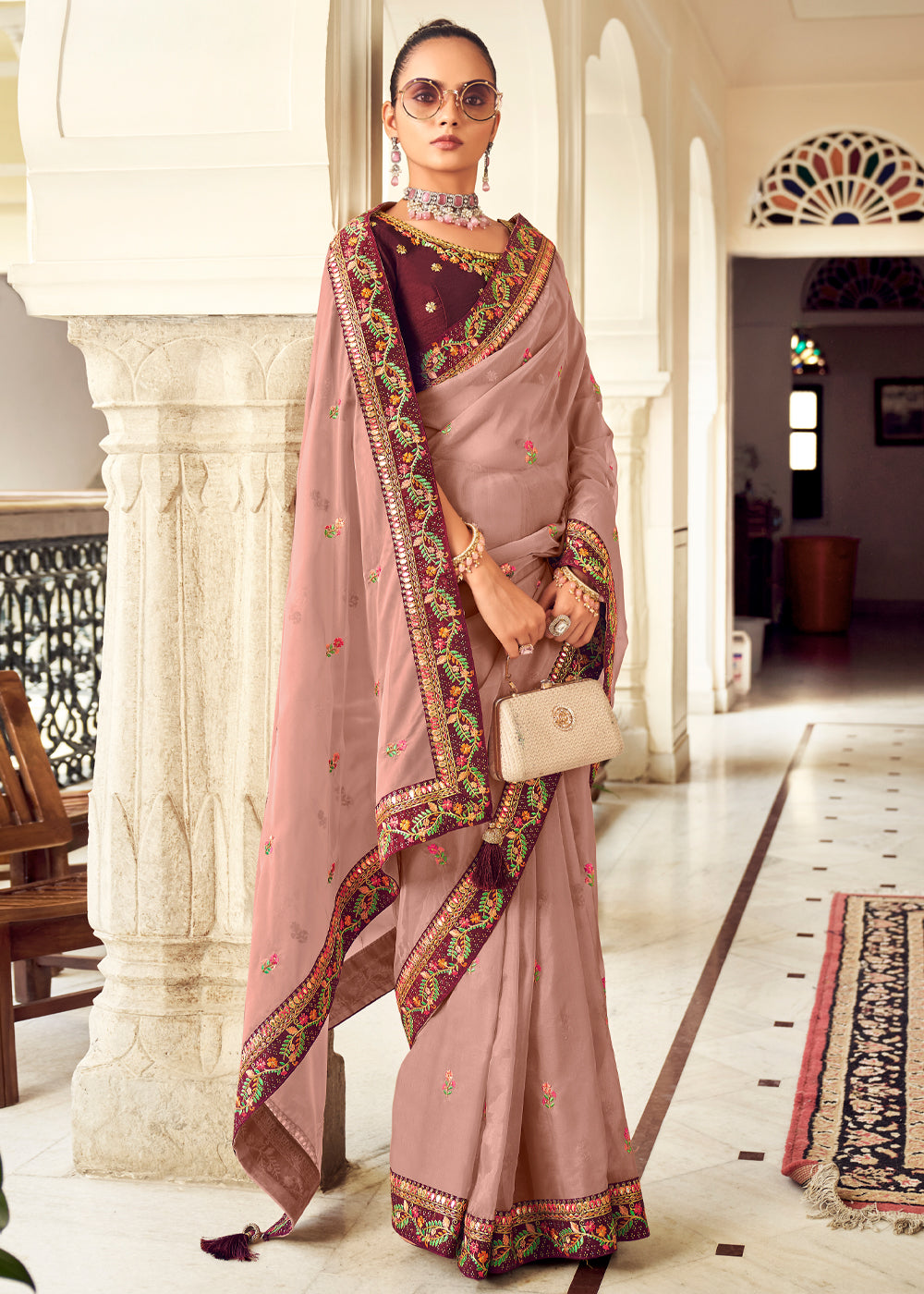 Buy MySilkLove Petite Pink Woven Banarasi Georgette Silk Saree Online