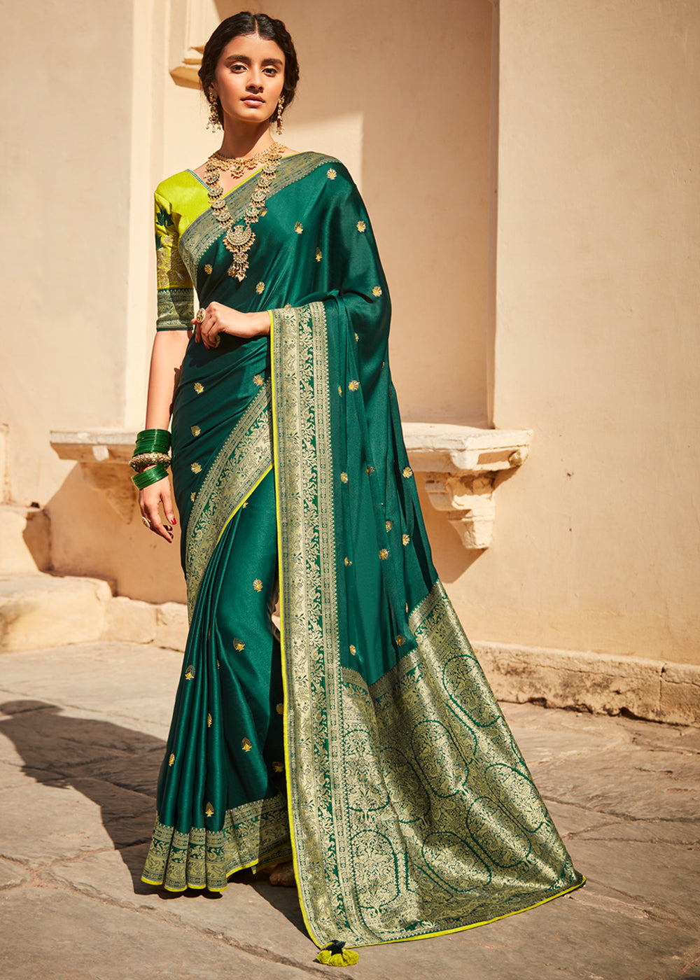 Buy MySilkLove Gable Green Zari Woven Designer Banarasi Saree Online