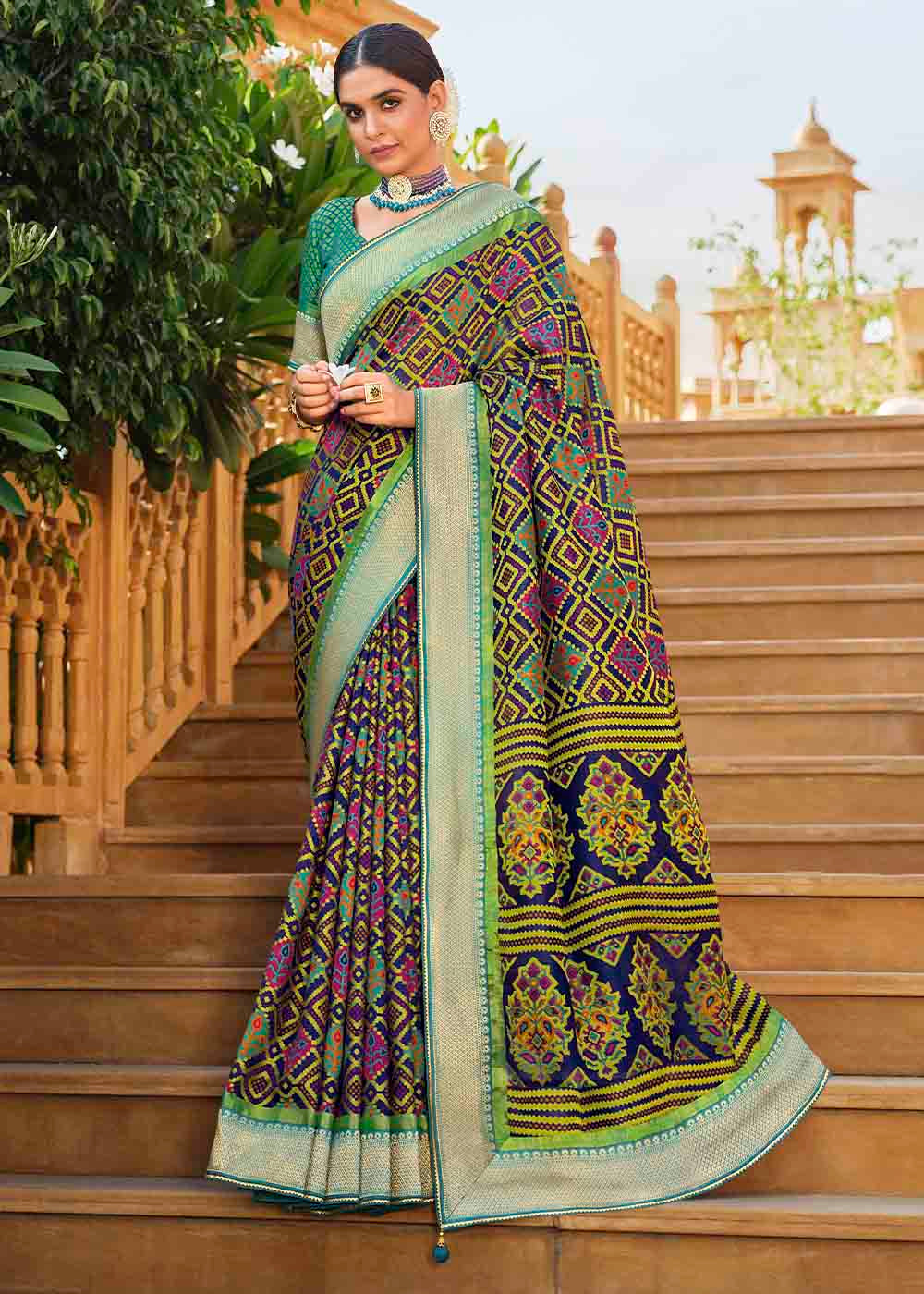 Buy MySilkLove Onyx Blue Brasso Patola Printed Saree Online