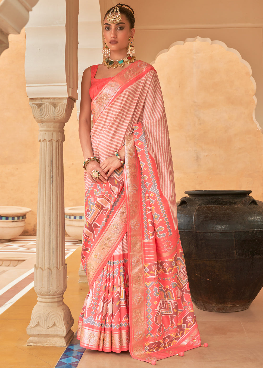 Buy MySilkLove Froly Peach Patola Silk Saree Online