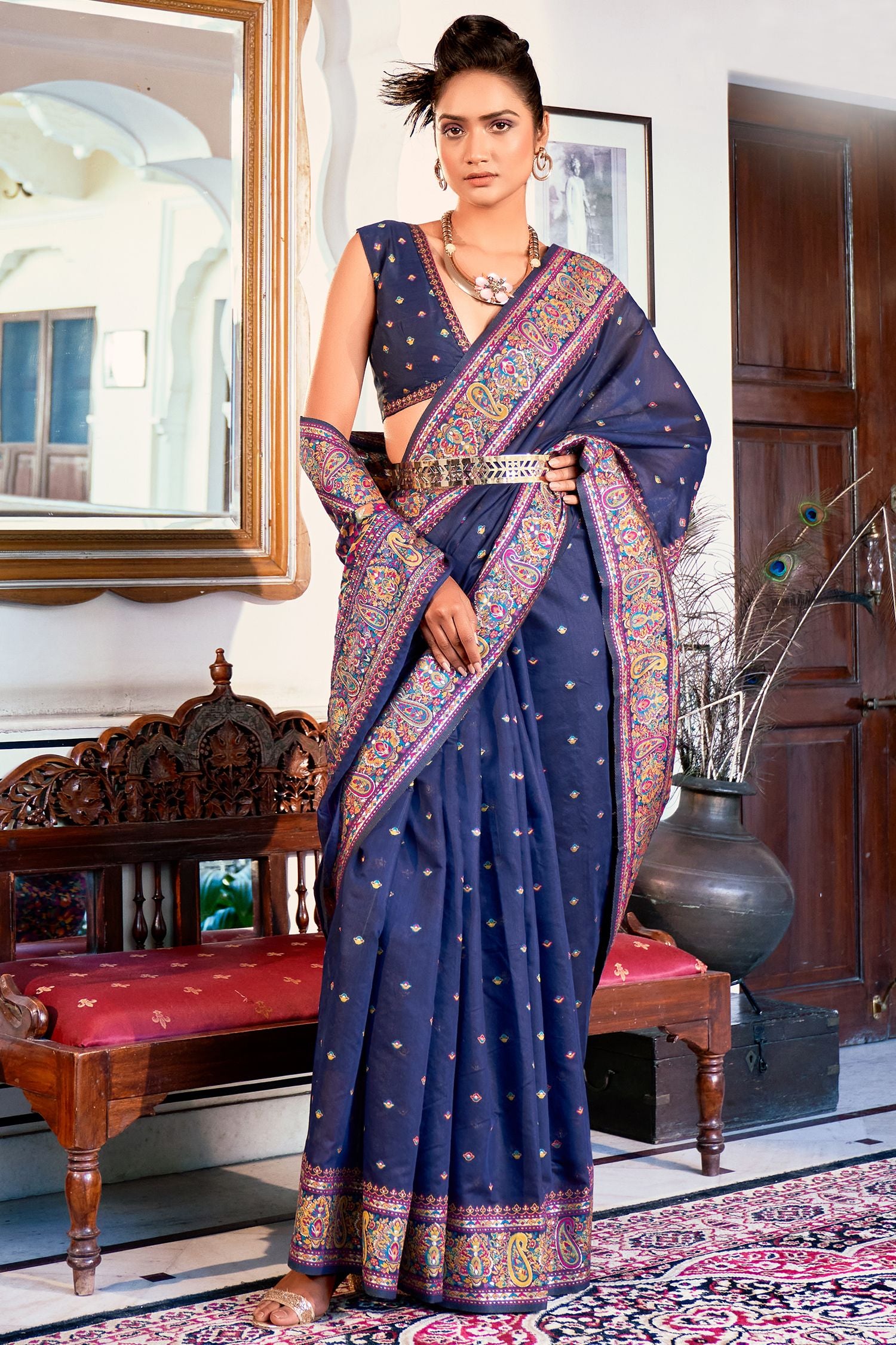 Buy MySilkLove Stratos Blue Zari Woven Banarasi Silk Saree Online