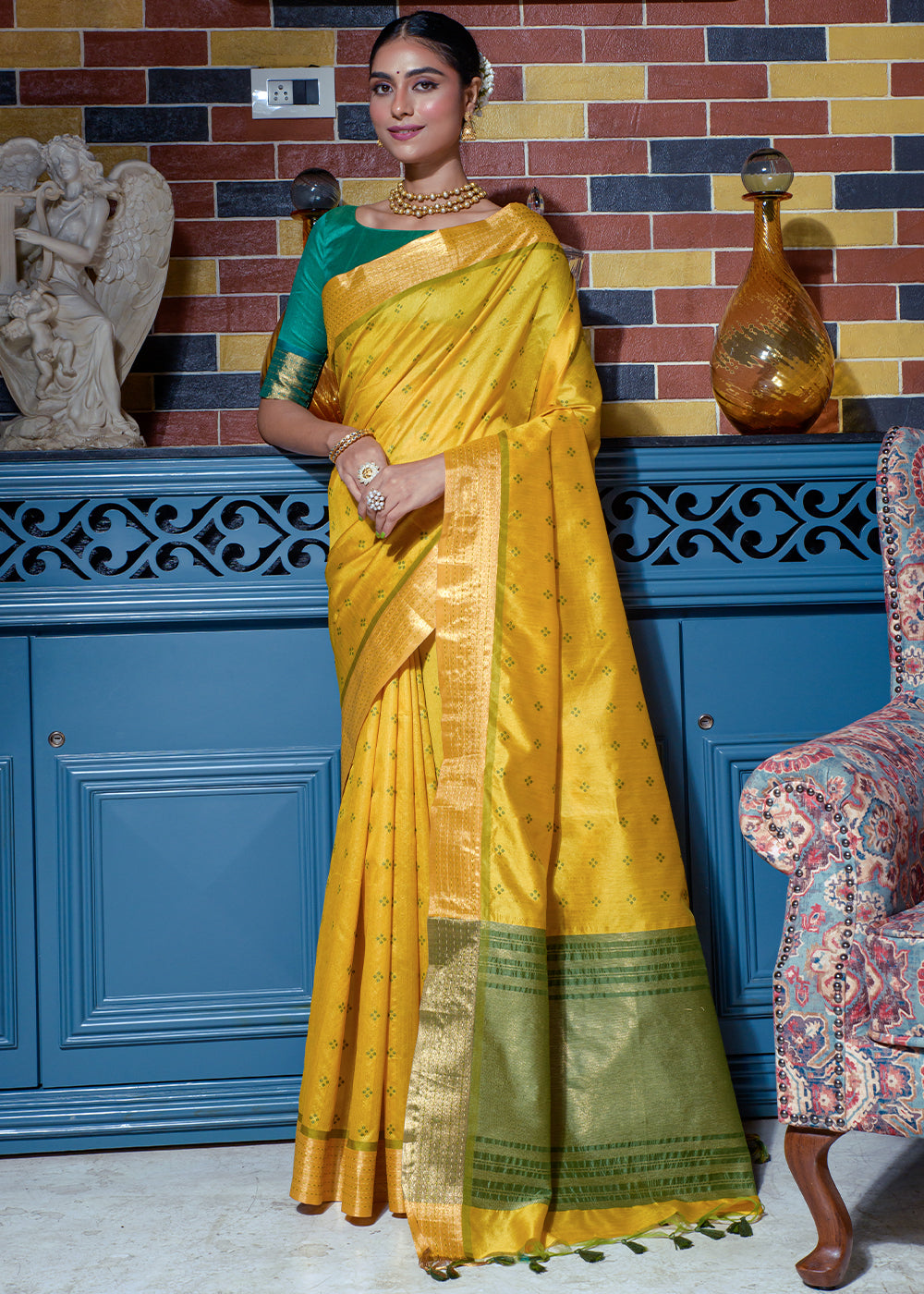 Buy MySilkLove Anzac Yellow Woven Raw Silk Saree Online