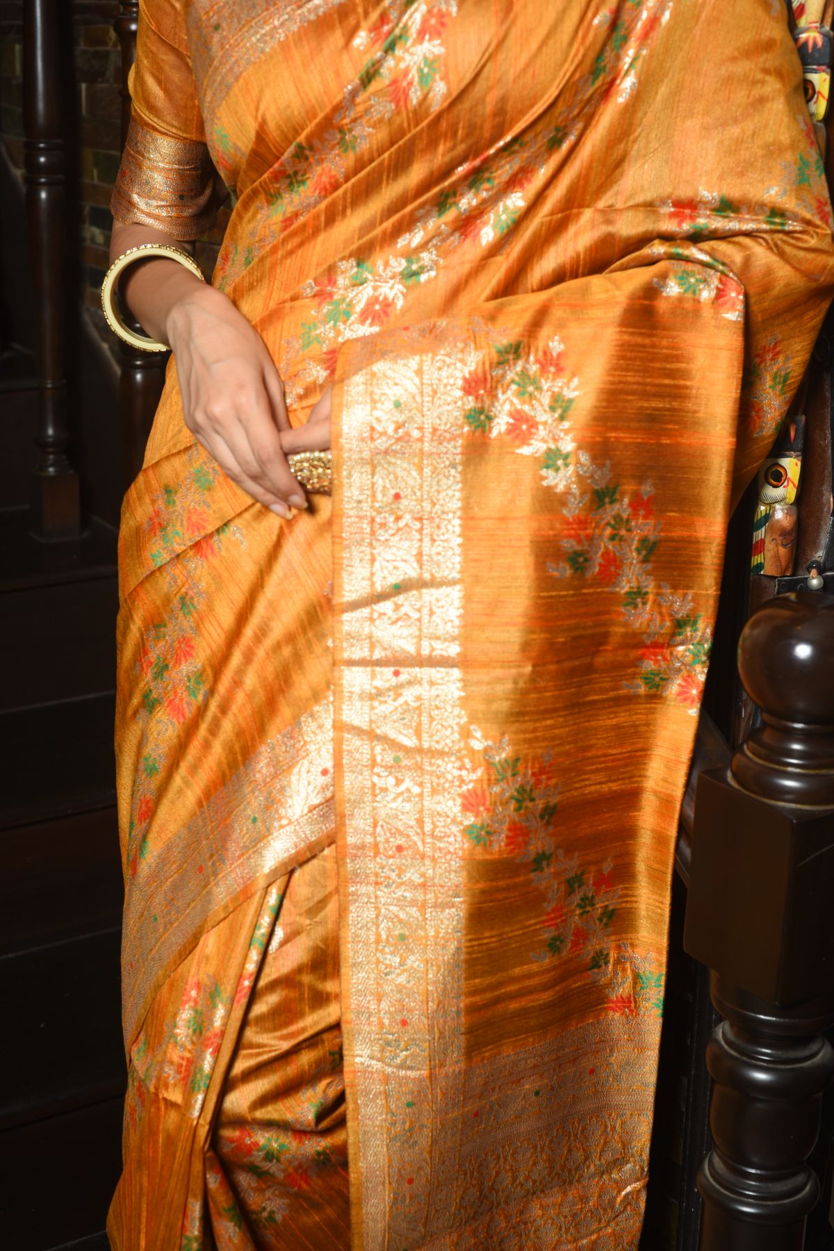 Buy MySilkLove Texas Rose Orange Woven Tussar Silk Saree Online