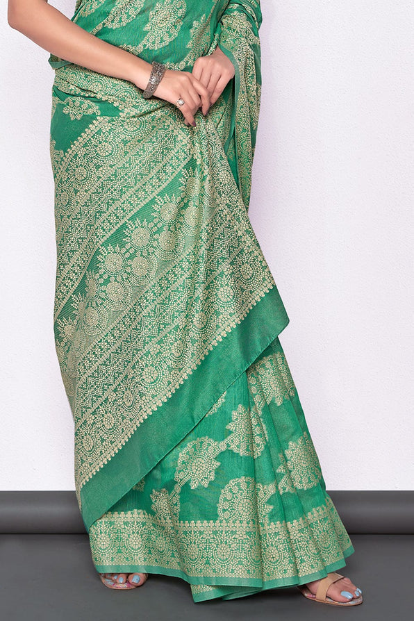 Buy MySilkLove Tree Green Cotton Saree Online