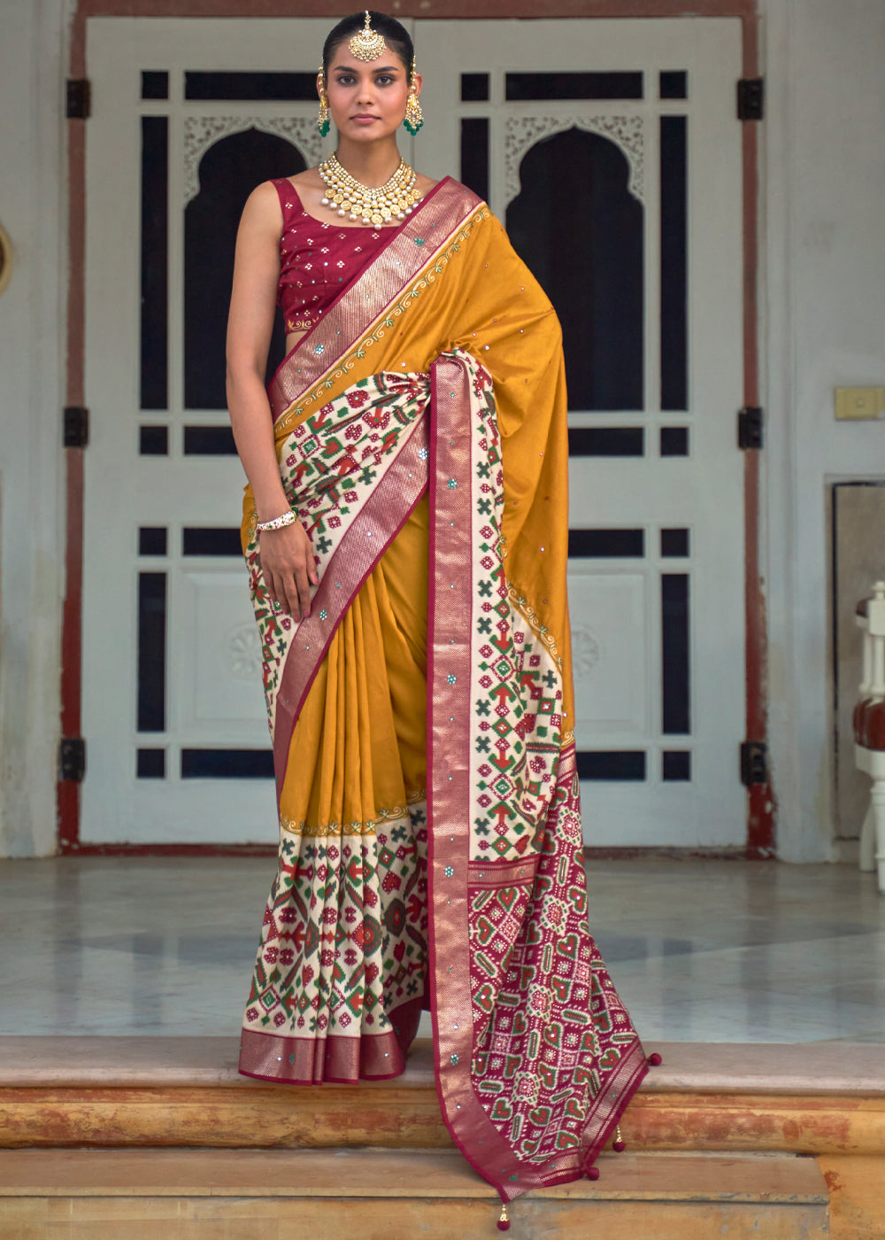 Buy MySilkLove Zest Yellow and Red Woven Patola Silk Saree Online