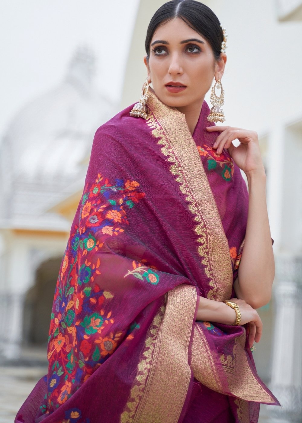 Buy MySilkLove Shadz Purple Banarasi Linen Saree Online
