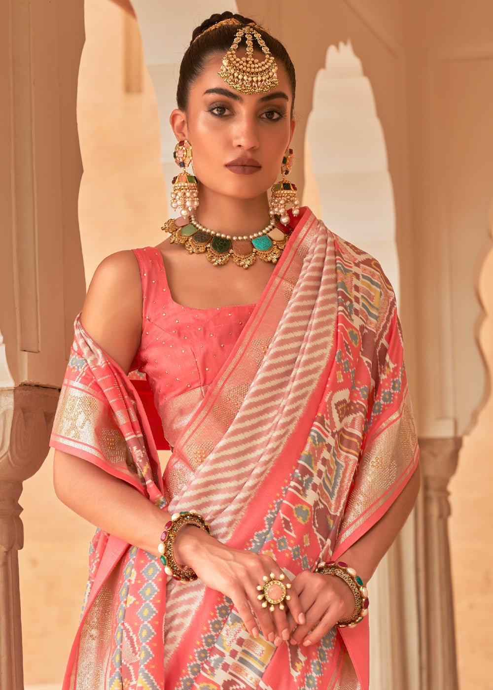 Buy MySilkLove Froly Peach Patola Silk Saree Online