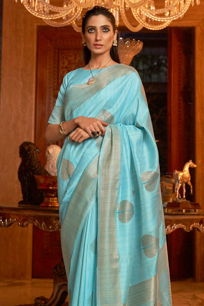 Buy MySilkLove Blizzard Blue Zari Woven Banarasi Saree Online