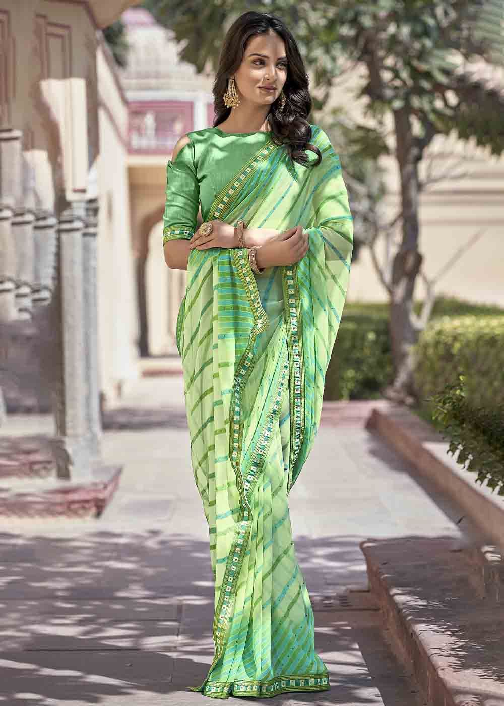 Buy MySilkLove Moss Green Printed Georgette Saree Online