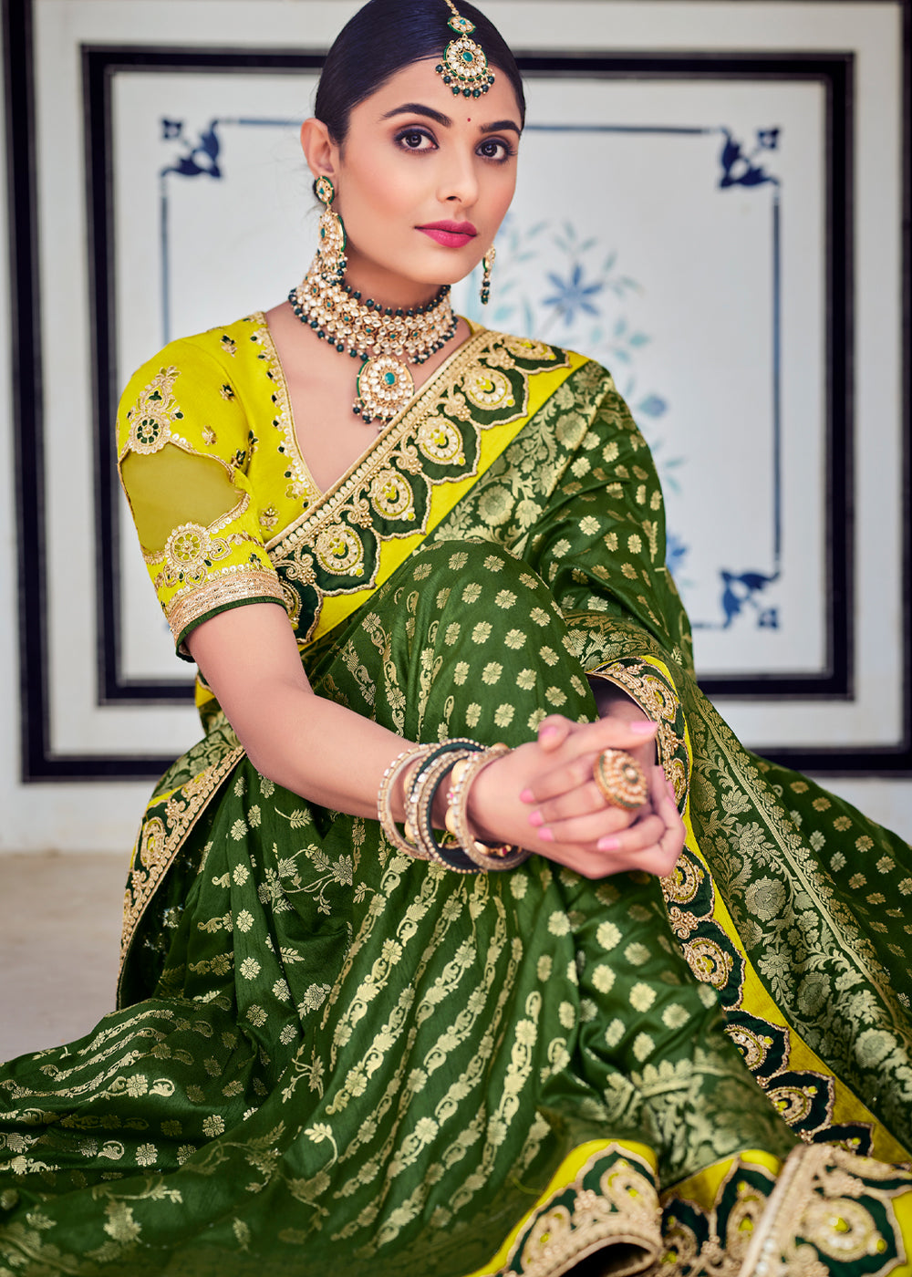 Buy MySilkLove Asparagus Green Zari Woven Designer Banarasi Saree Online