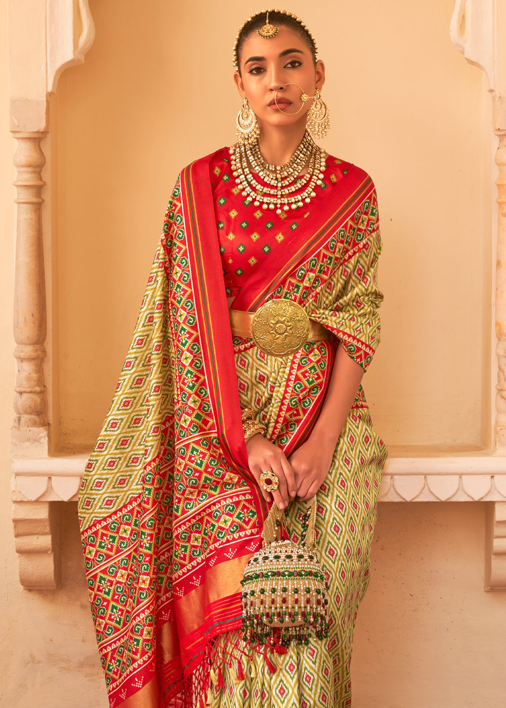 MySilkLove Orleans Yellow and Red Printed Patola Tussar Saree