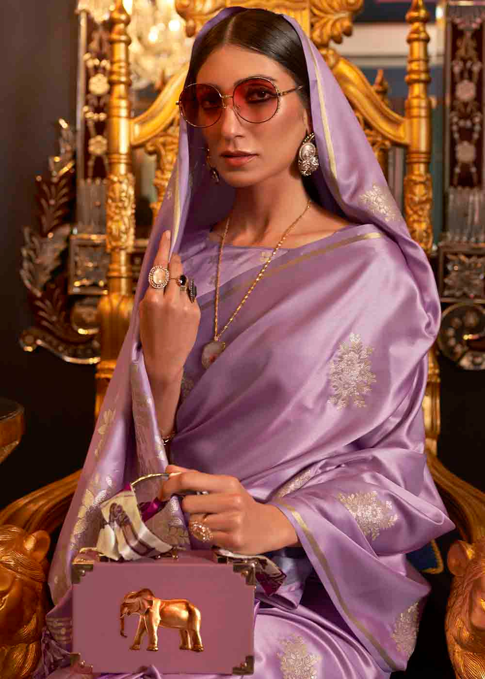 MySilkLove Brandy Rose Purple Zari Woven Banarasi Satin Silk Saree