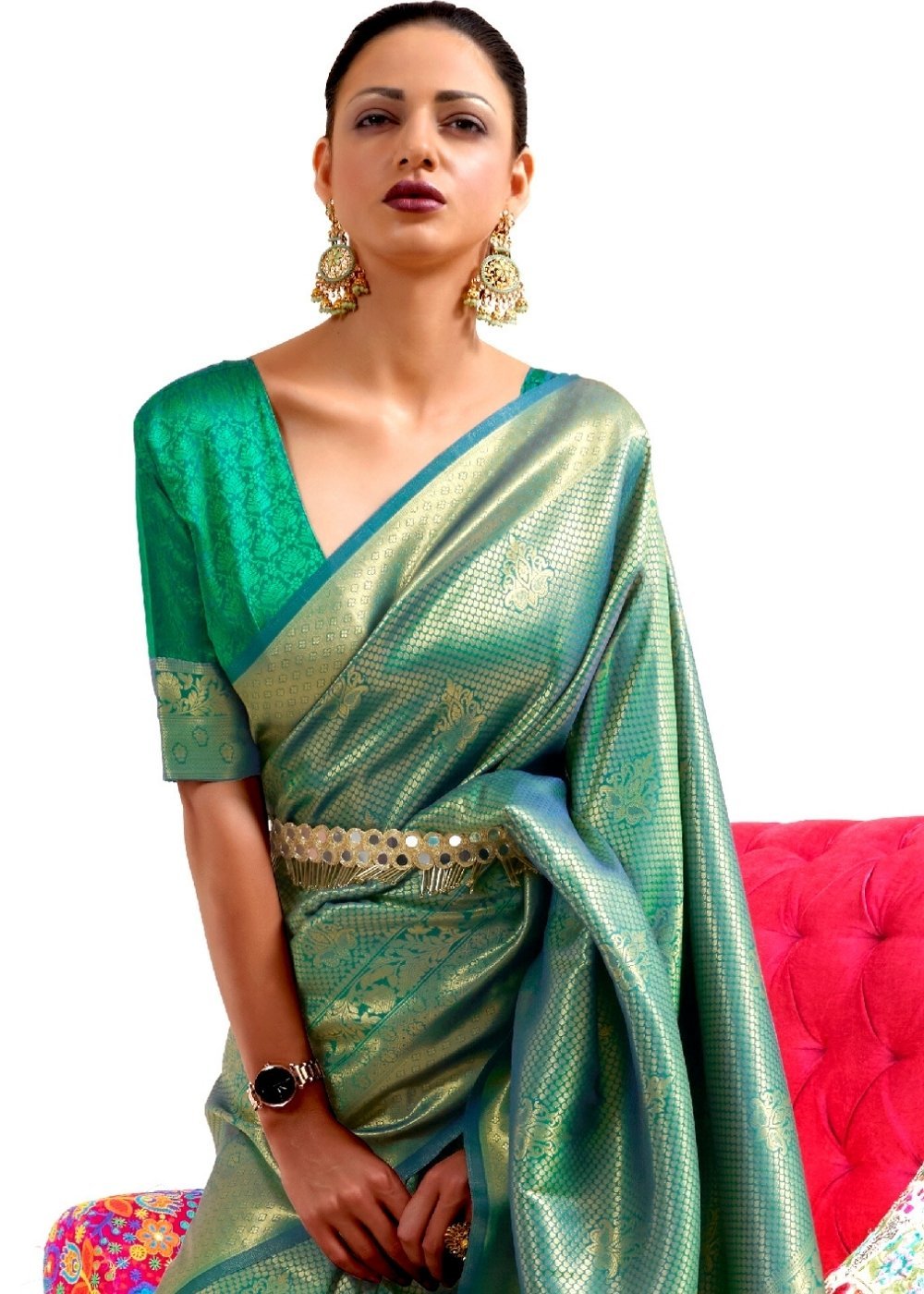 Buy MySilkLove Pine Green Kanjivaram Silk Saree Online