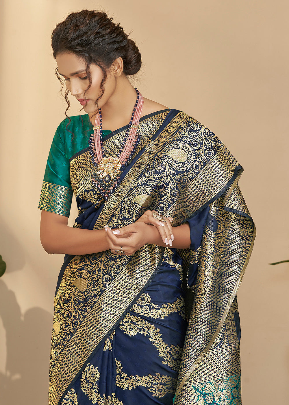 Buy MySilkLove Fiord Blue and Green Zari Woven Banarasi Saree Online