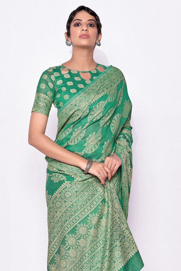 Buy MySilkLove Tree Green Cotton Saree Online