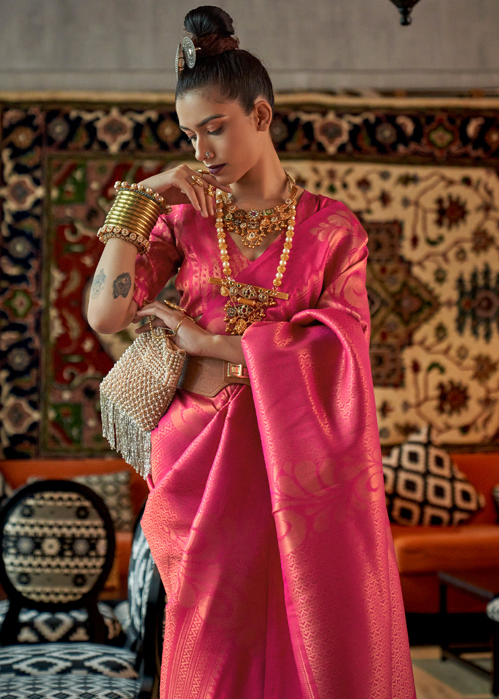 MySilkLove Cabaret Pink Copper Zari Woven Banarasi Saree