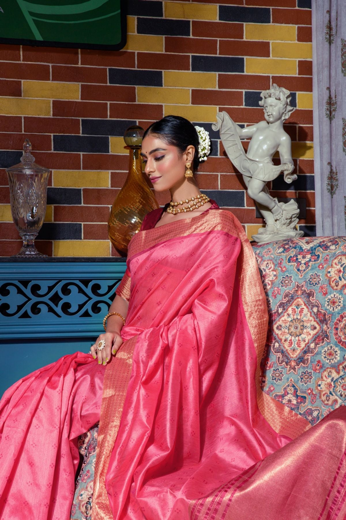 Buy MySilkLove Tickle Pink Banarasi Raw Silk Saree Online