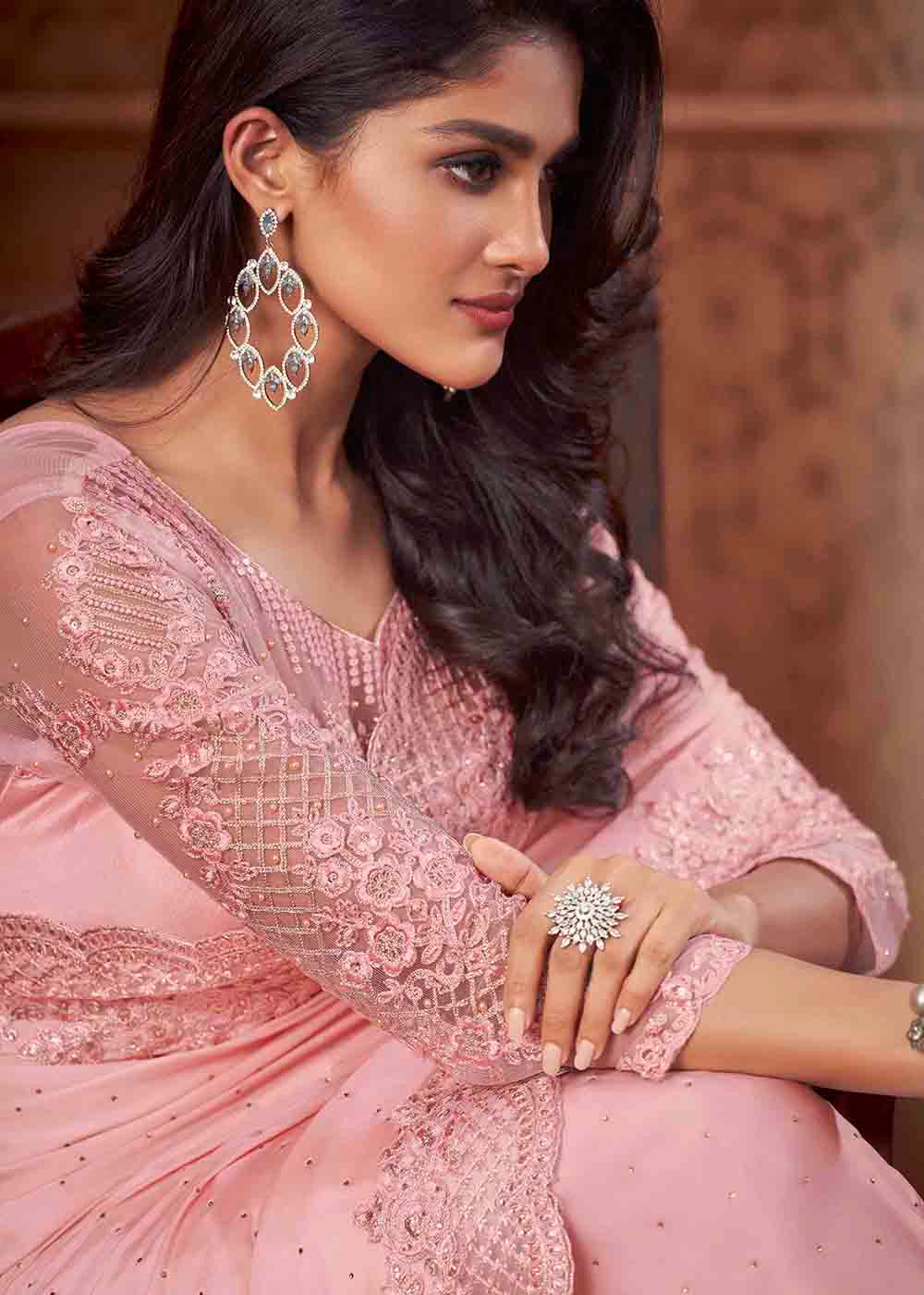 MySilkLove Puce Pink Satin Silk Designer Saree